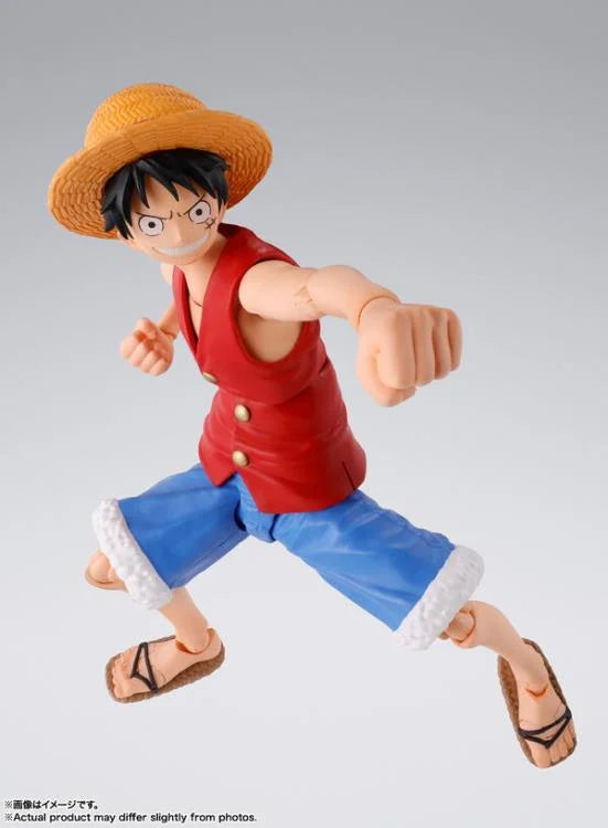 Rear view of SHF Luffy figure in dynamic pose