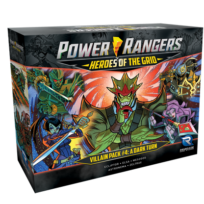 Power Rangers Heroes of the Grid Villain Pack 4 A Dark Turn box with Ecliptor Elsa Mesogog Astronema and Zeltrax art