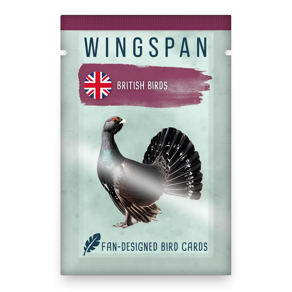 Wingspan British Birds card pack featuring a male Capercaillie with fanned tail