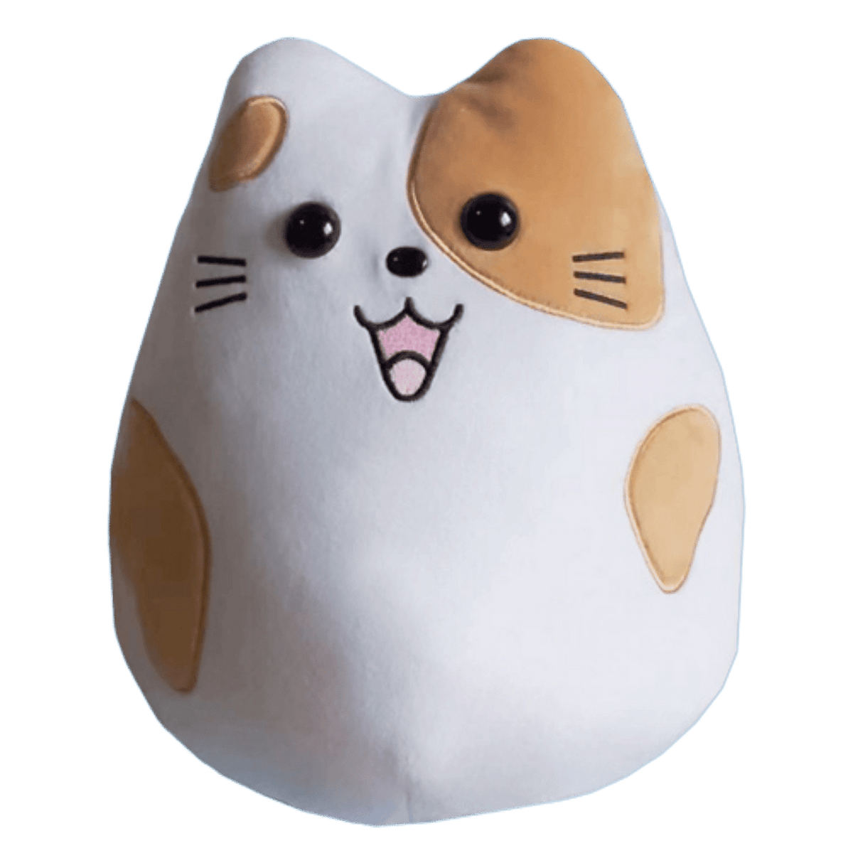 Chubby white and orange cat-shaped plush pillow toy with embroidered features