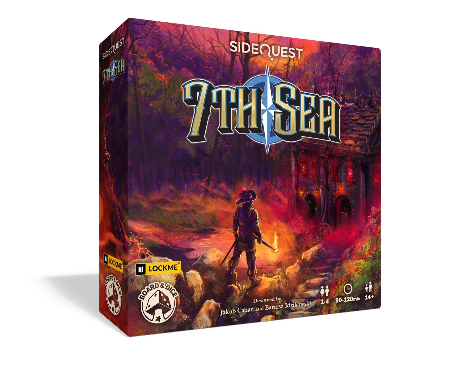 Front box of 'Side Quest: 7th Sea', featuring a pirate ship sailing into a stormy sea under a dramatic sky