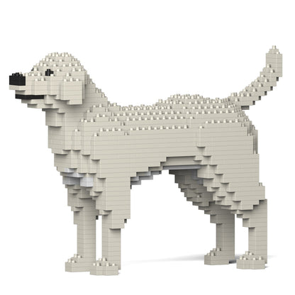 Standing Labrador Retriever figure built entirely from light gray plastic building bricks