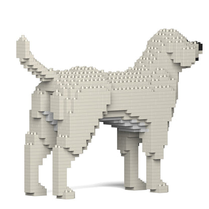 Standing Labrador Retriever figure constructed from light beige interlocking building blocks
