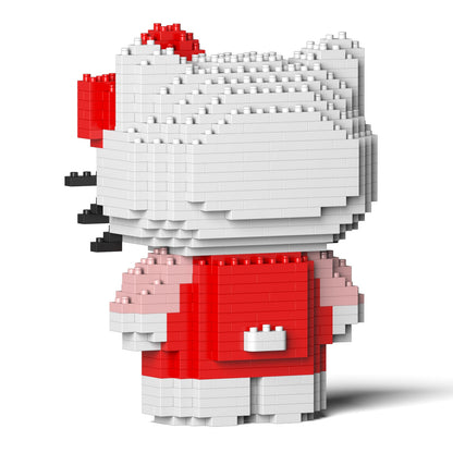 Hello Kitty figure built from white and red plastic bricks, shown in a three-quarter view from the back