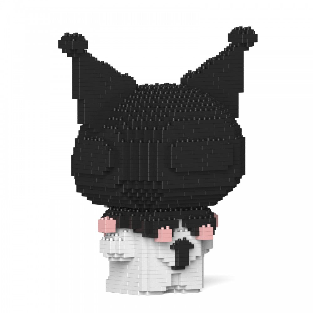 Block model of the Sanrio character Kuromi, constructed from black and white bricks with pink details