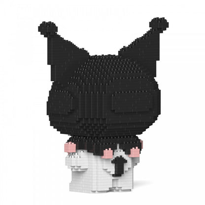 Block model of the Sanrio character Kuromi, constructed from black and white bricks with pink details
