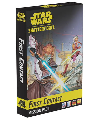 Star Wars Shatterpoint: First Contact Mission Pack box featuring a Jedi and Ahsoka Tano battling with lightsabers