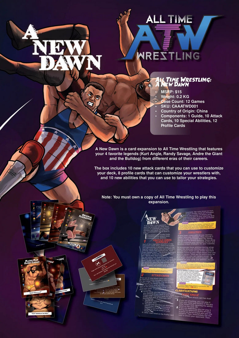 Illustrated cover art for All Time Wrestling: A New Dawn, depicting two muscular wrestlers in a grappling move