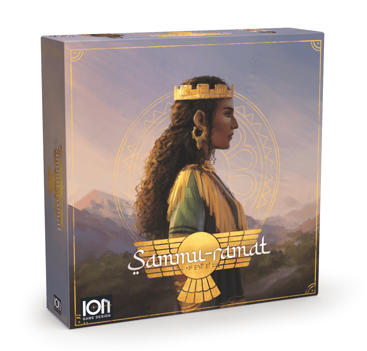 Sammu-ramat strategy board game with artwork of an Assyrian queen in a gold crown