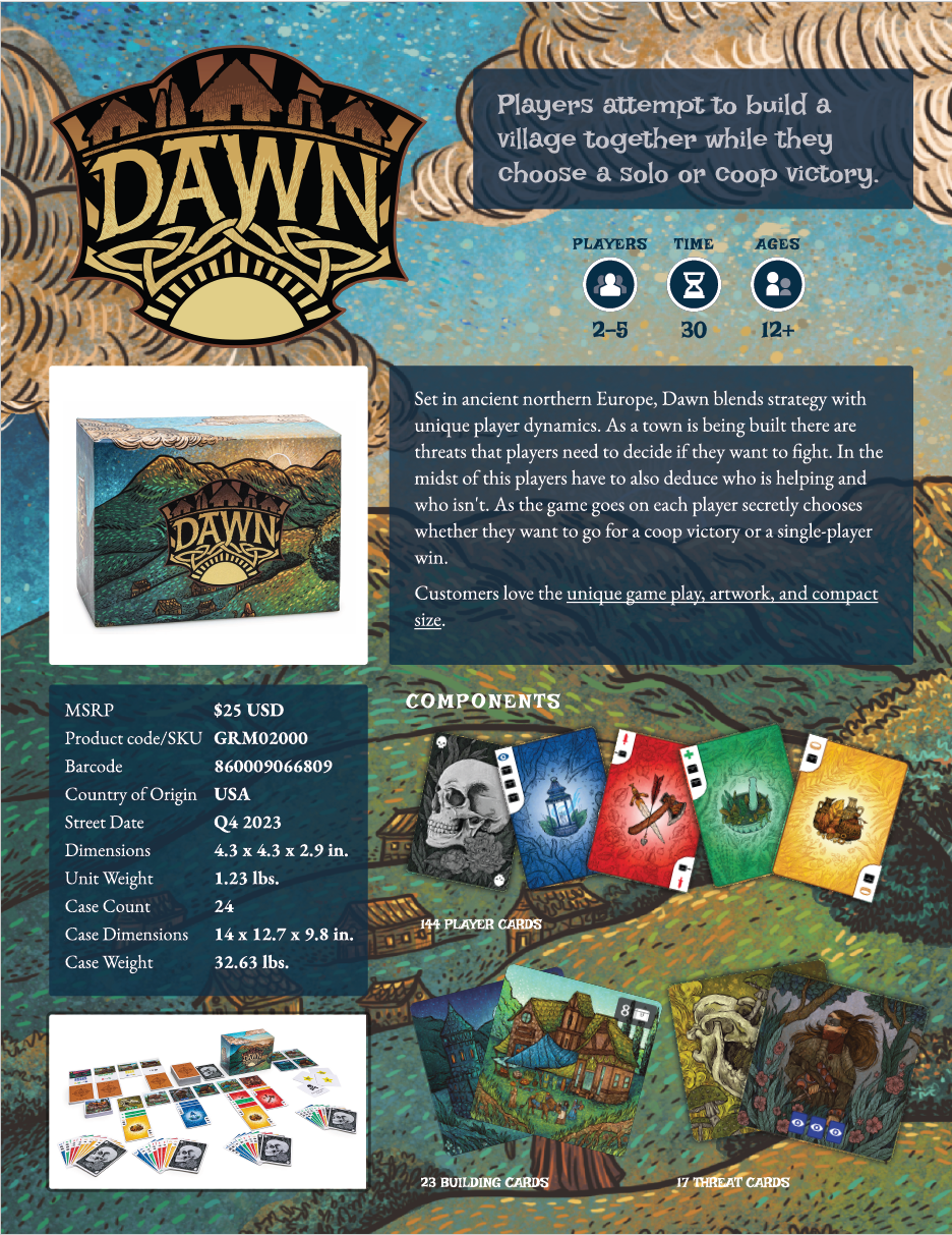 Screenshot from the digital or development phase of Dawn, showing a top-down game board layout with visible action tokens and icons
