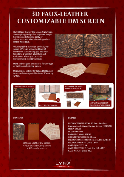 3D Faux-Leather Customizable Game Master Screen - Good Games