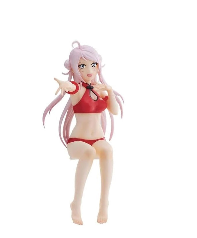 Lanzhu Zhong figure from Nijigasaki, perched with flowing hair, one hand raised confidently