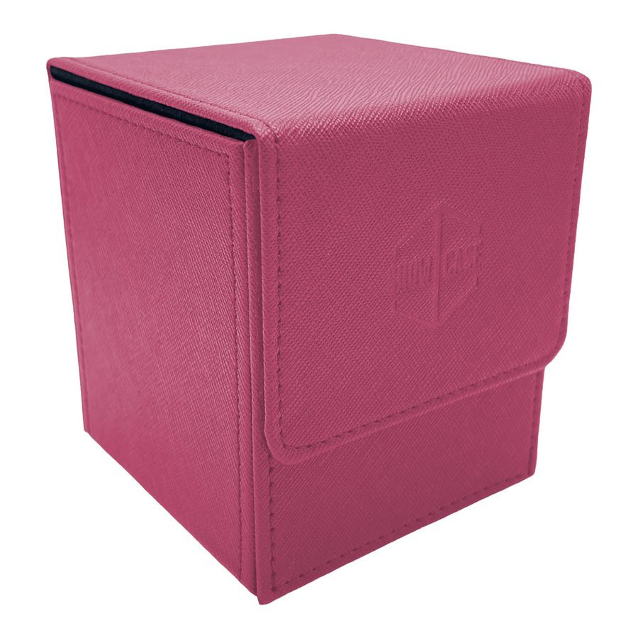 Pink textured card deck box with "SHOW CASE" embossed logo and flap closure