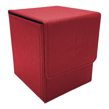 Red textured card deck box with "SHOW CASE" embossed logo and flap closure