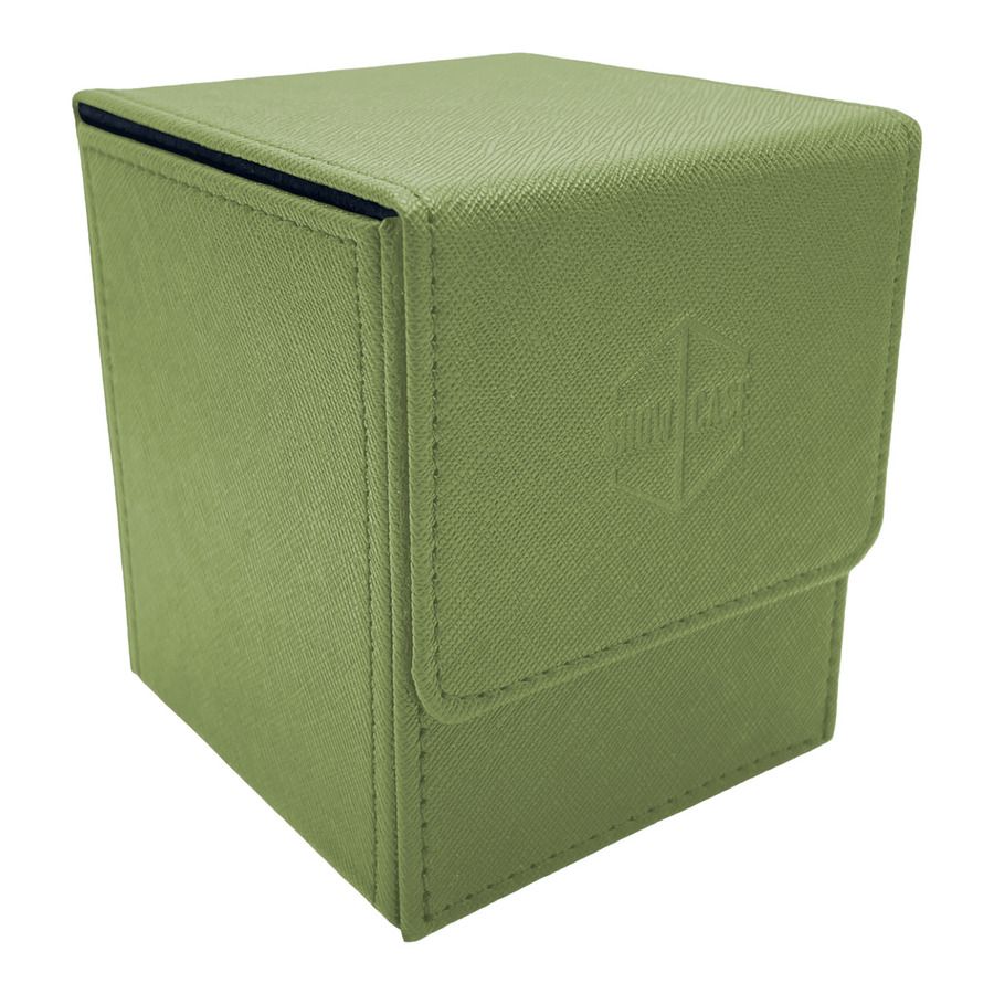 Lime textured card deck box with "SHOW CASE" embossed logo and flap closure
