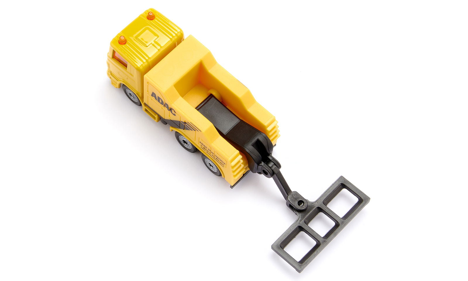 Yellow ADAC toy tow truck with a rear recovery arm