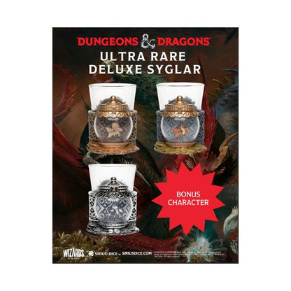 Dungeons & Dragons ad shows three deluxe collectible figures in ornate glass display cases