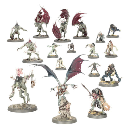 Painted wargaming miniatures: a large group of feral ghouls, bat-winged horrors and undead monsters