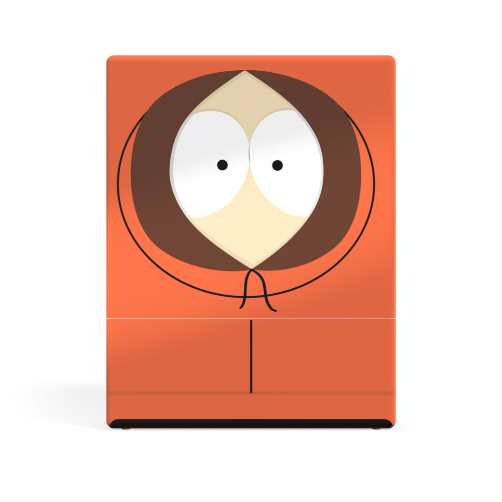 Stylized portrait of Kenny McCormick from South Park, wearing his orange parka hood, revealing only his eyes