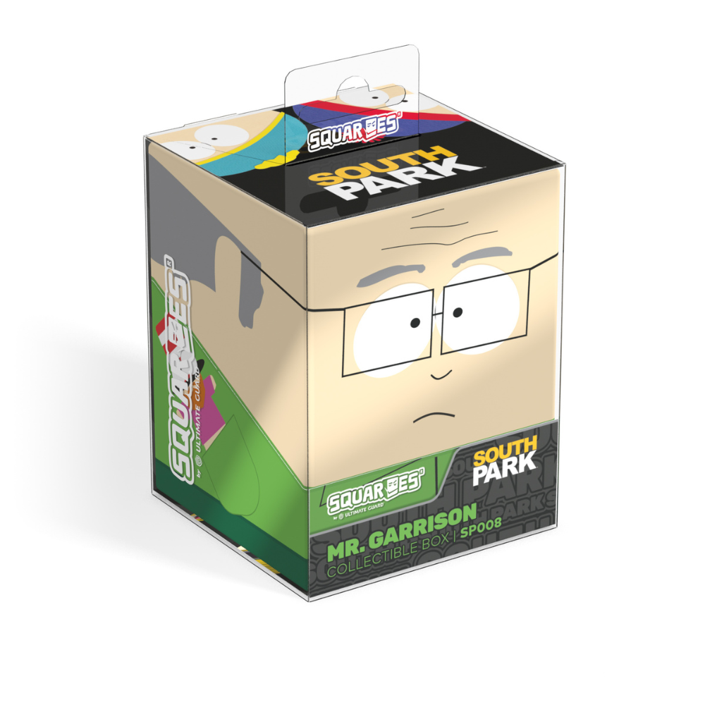 South Park Squaroes collectible box for Mr. Garrison, featuring his face, glasses, and the show's logo
