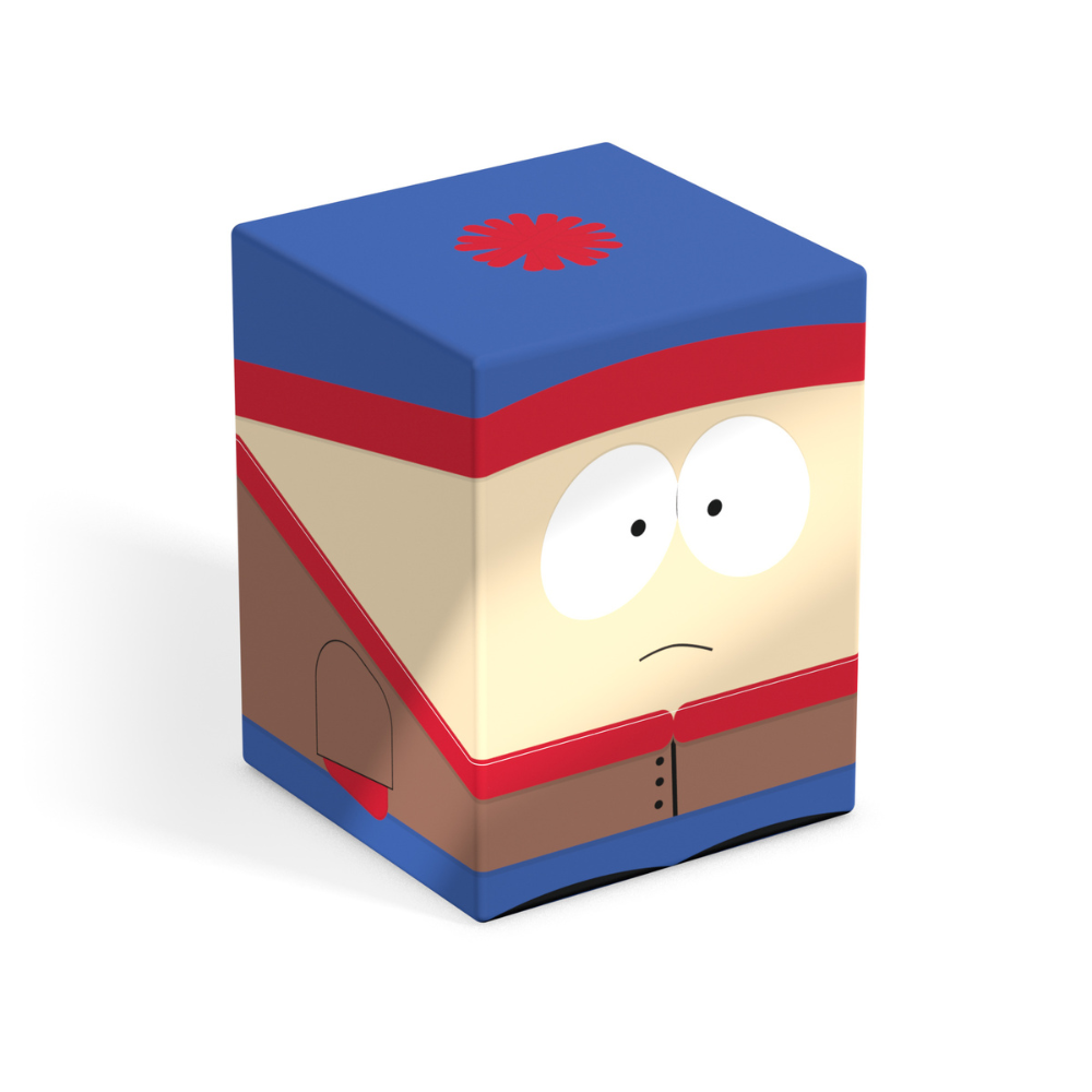 Cubical collectible figure shaped and colored like the South Park character Stan Marsh, on a white background