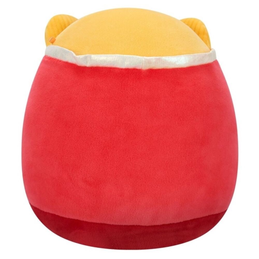 Red and yellow plush toy resembling french fries in a container