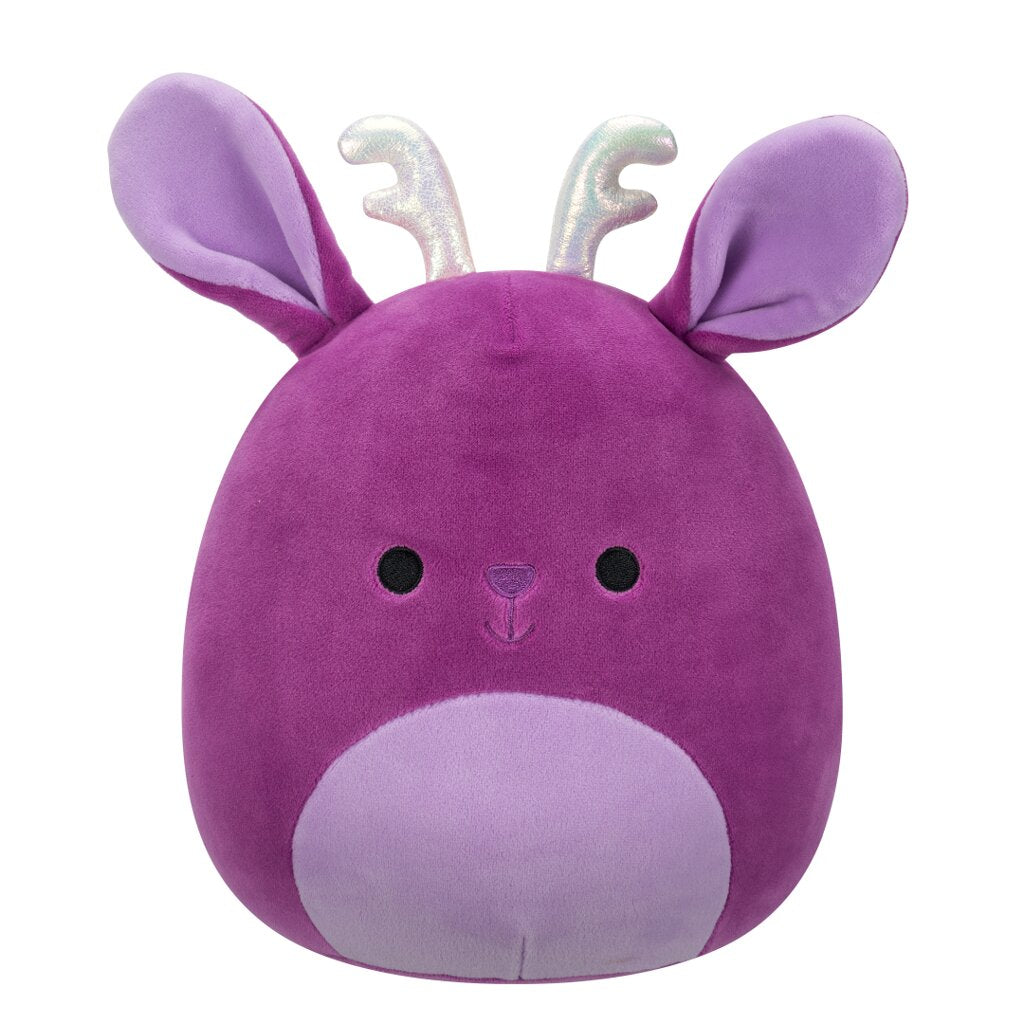 Deep purple plush toy featuring long bunny ears and iridescent reindeer antlers