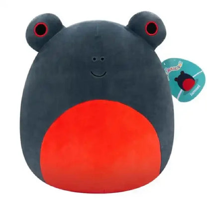 Dark gray and red frog Squishmallow plush (Jamise) with bright red belly and eyes
