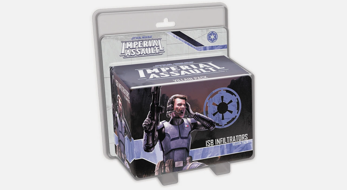 Star Wars Imperial Assault ISB Infiltrators Villain Pack box featuring an armored man holding a rifle and yelling