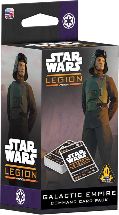 Star Wars: Legion - Galactic Empire Command Card Pack box showing an Imperial officer and game cards
