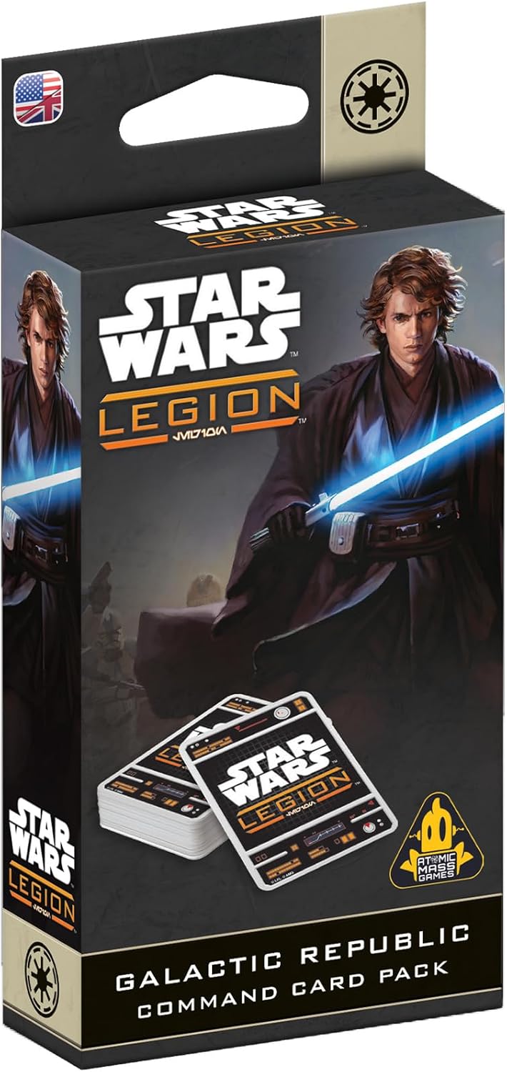Box for Star Wars: Legion - Galactic Republic Command Card Pack, featuring Anakin Skywalker wielding a blue lightsaber