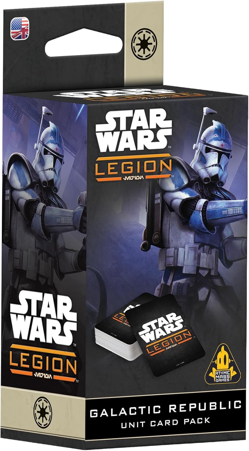 Star Wars: Legion - Galactic Republic Unit Card Pack box art showing two blue Clone Troopers and game cards