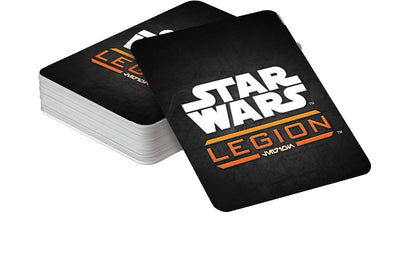 Stack of black Star Wars: Legion - Galactic Republic Unit game cards with the white and orange logo visible