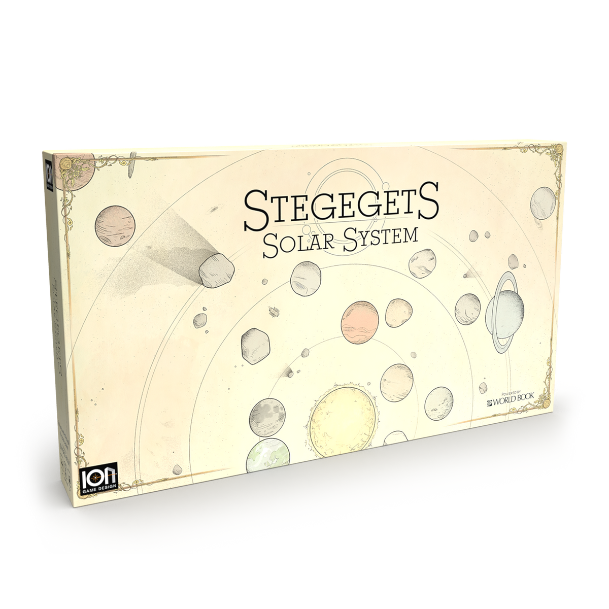 STEGEGETS Solar System, board game box illustrated with planets, a sun, and orbits