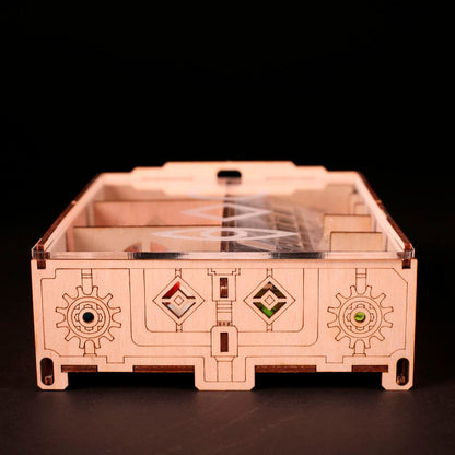 Laserox Inserts for Roll for the Galaxy, displaying compact storage of game parts