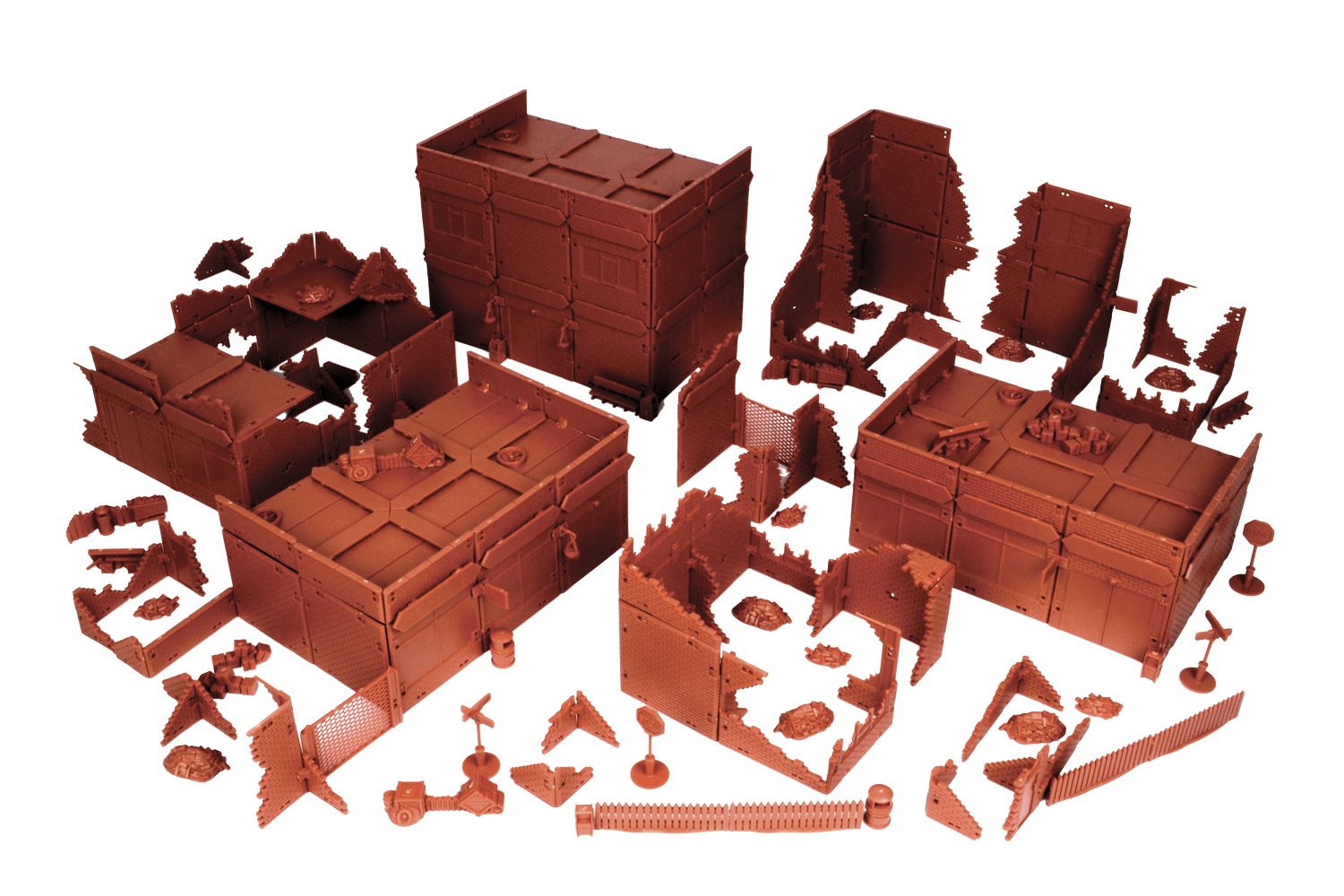 Contents layout of TerrainCrate City Battle set showing detailed terrain pieces