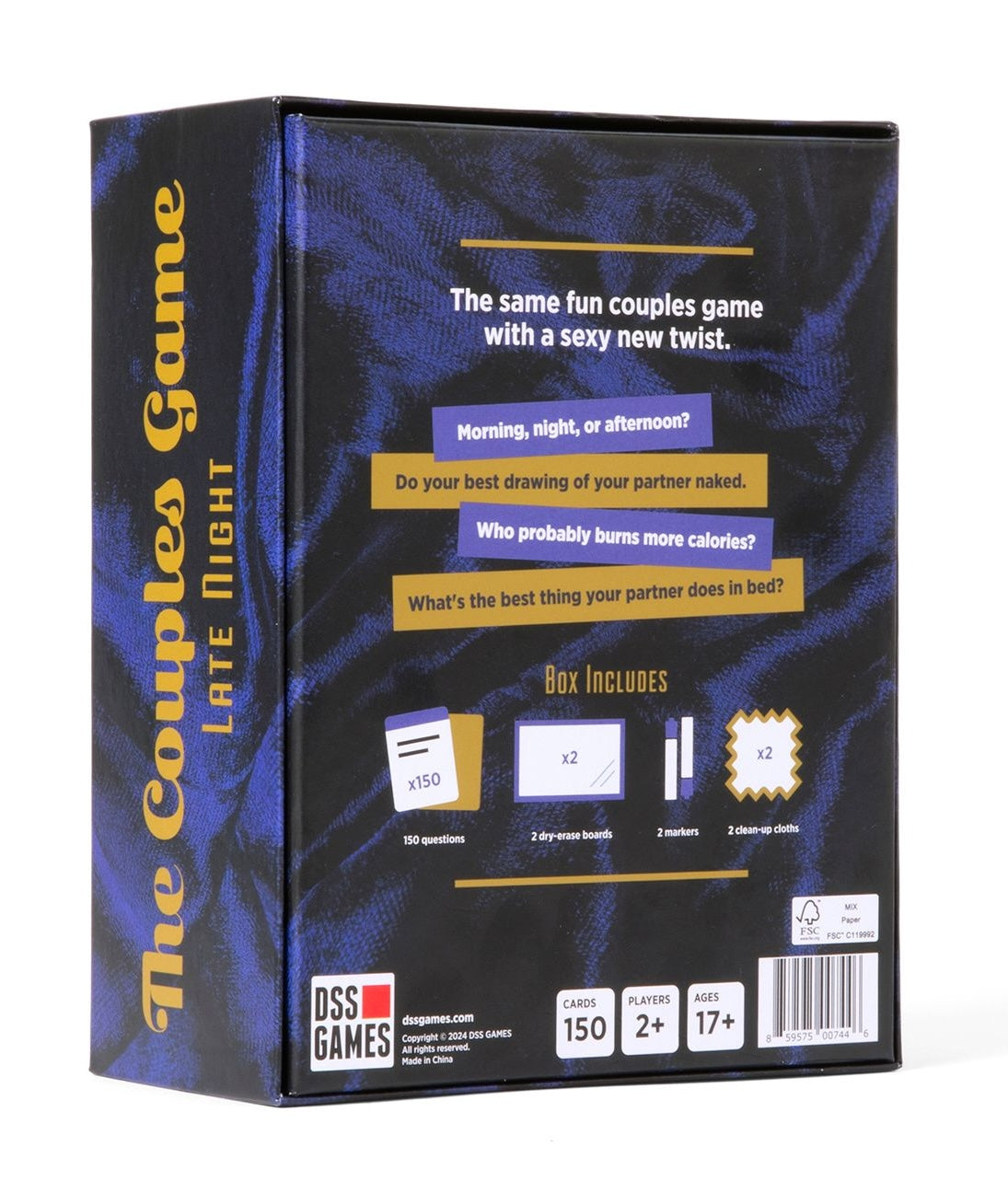 The Couples Game Late Night box packaging back view showing contents and description