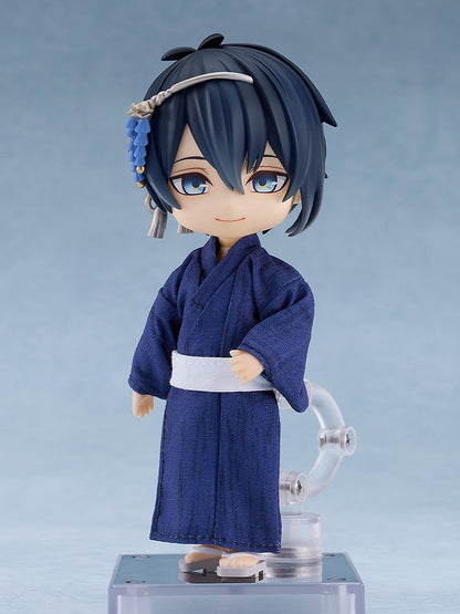 Nendoroid figure with dark blue hair and blue eyes, smiling