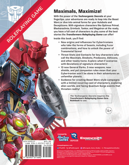 Renegade Game Studios Transformers Roleplaying Game Technorganic Secrets Sourcebook - Good Games