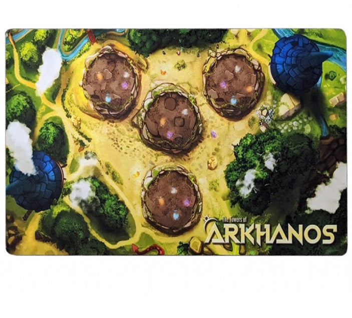 The Towers of Arkhanos playmat with five large tower locations