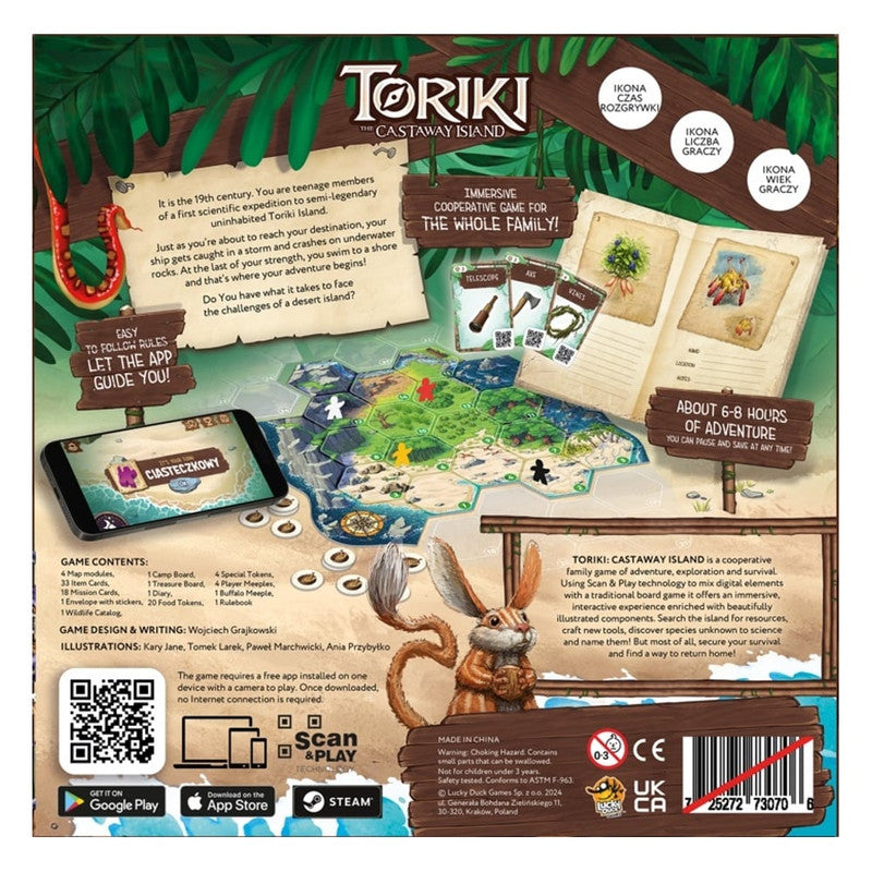 Toriki The Castaway Island board game with app integration and player pieces displayed