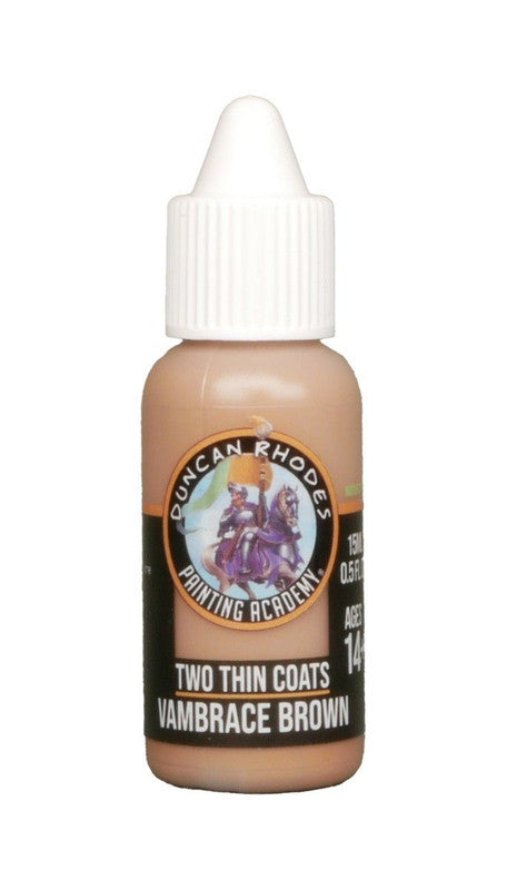 The Duncan Rhodes Painting Academy - Two Thin Coats  &#39;Vambrace Brown&#39; model paint bottle with a white dropper cap