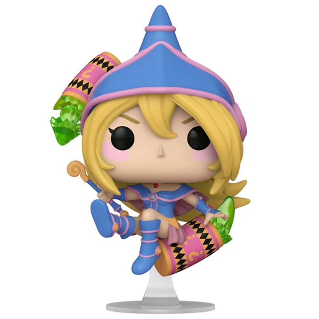 Yu-Gi-Oh! Dark Magician Girl Funko Pop figure, flying on a pink and orange magic cylinder