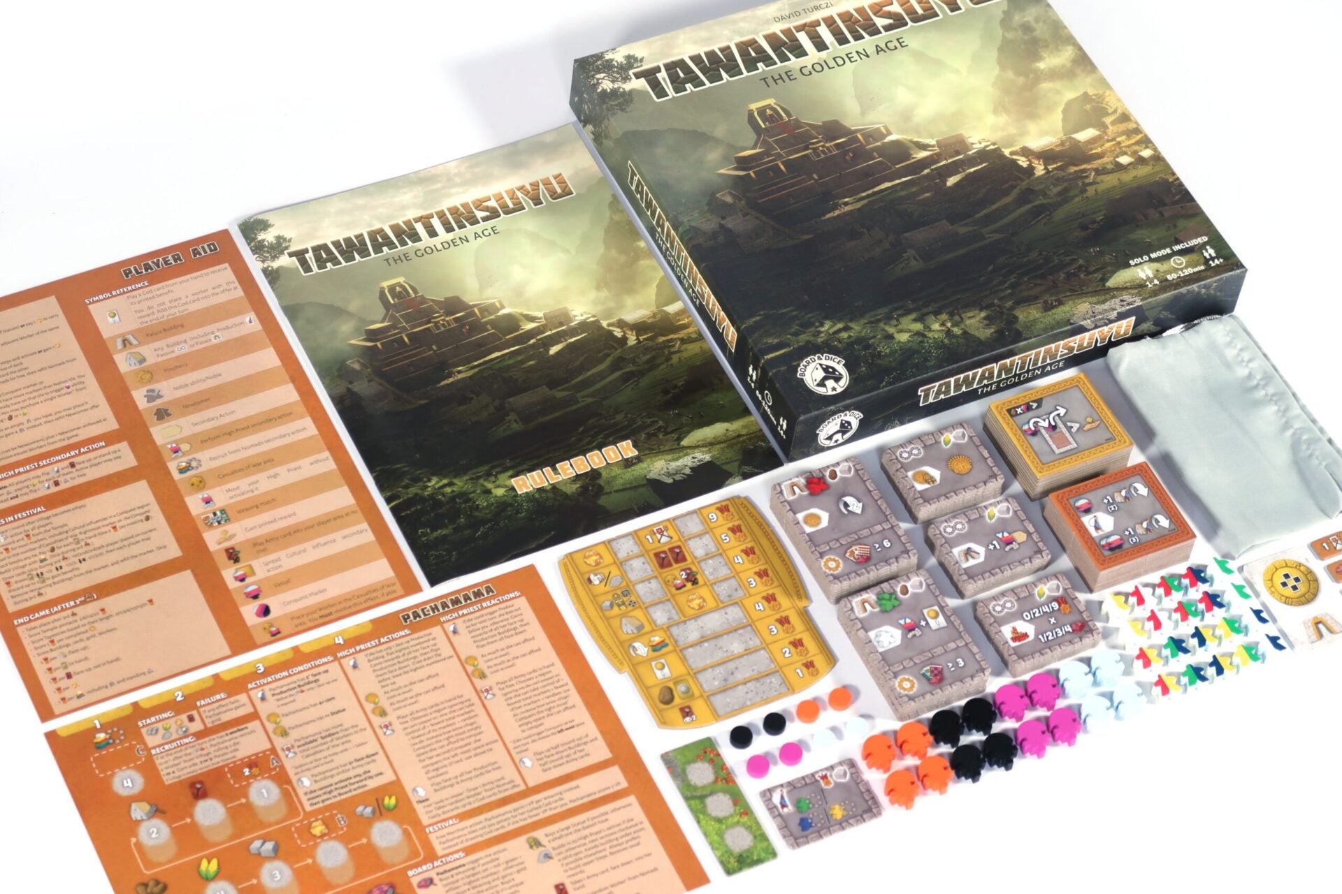 Tawantinsuyu game setup showing various player pieces