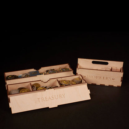 Close-up of Laserox insert holding Terra Mystica player pieces and cards