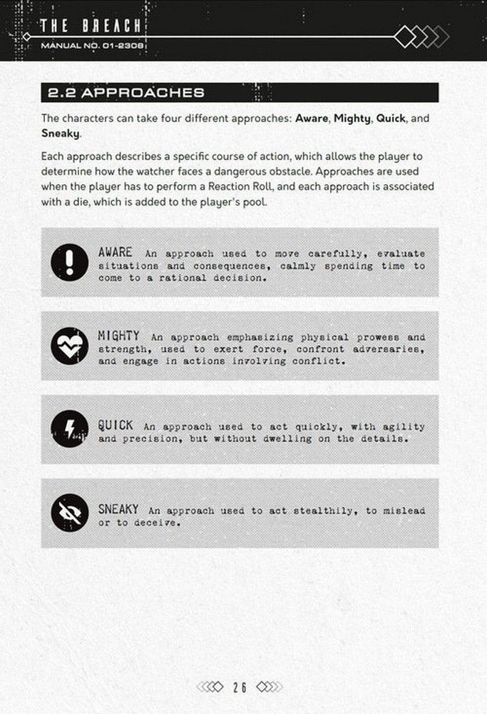 The BREACH manual page, section 2.2 APPROACHES, defining four strategies: Aware, Mighty, Quick, Sneaky
