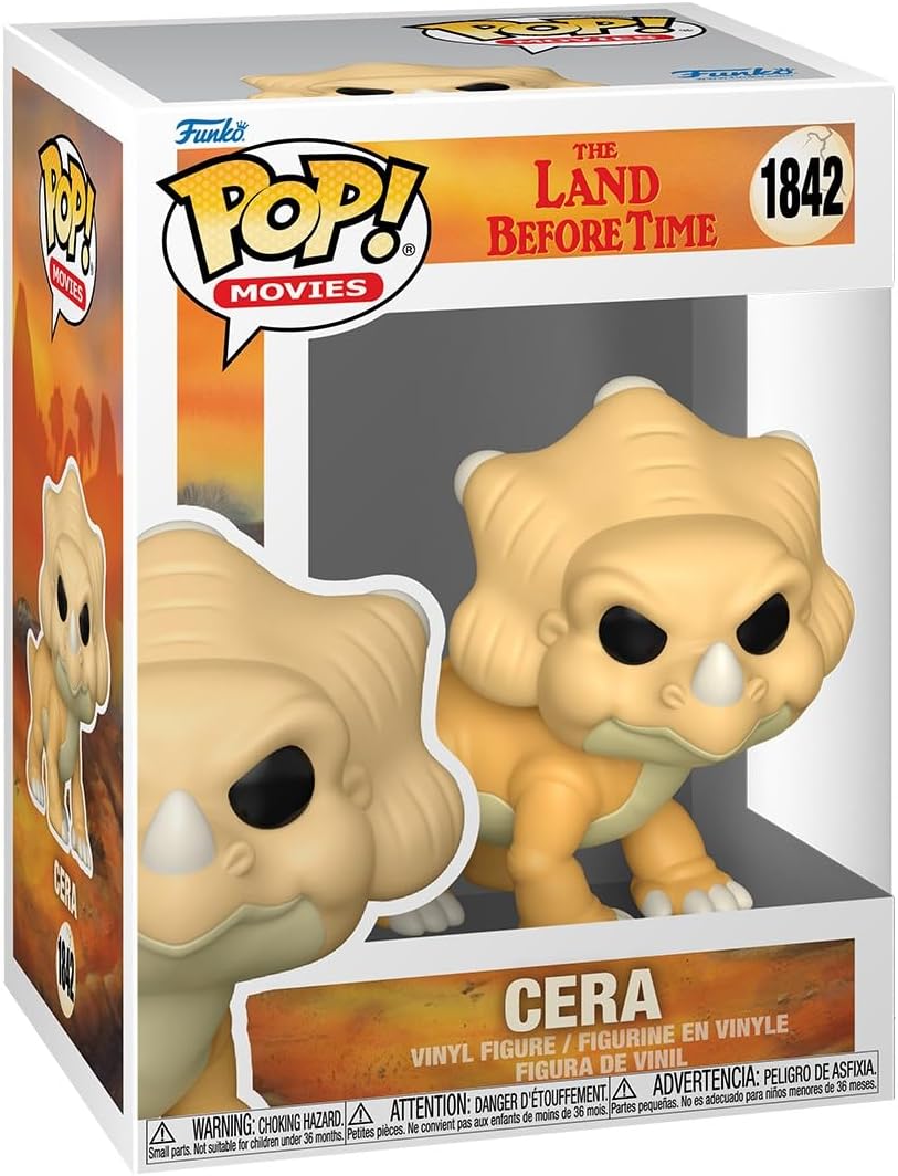 Funko Pop! figure of Cera, a tan triceratops from The Land Before Time, displayed in its box