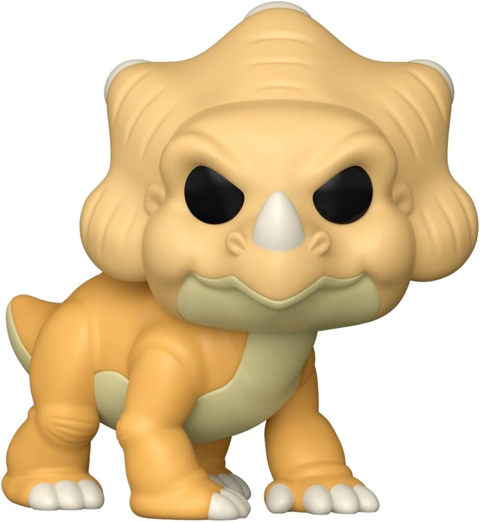 Tan Funko Pop! Triceratops figure with a white horn, black eyes, and a stern expression