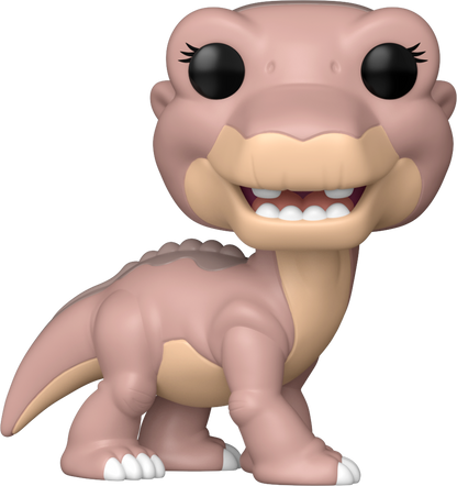 Pink and beige Funko Pop! Littlefoot figure with big eyes, eyelashes, and a wide toothy smile