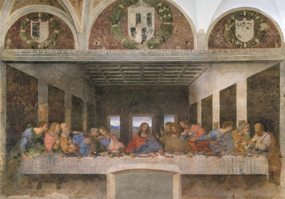 Jesus and twelve disciples at a long table react intensely to his words during the Last Supper